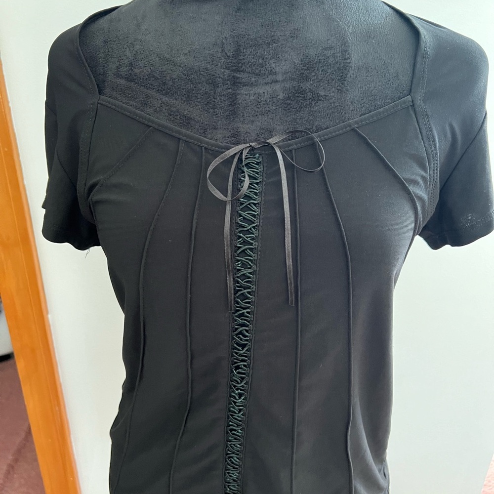 Susan Lawrence vintage black spandex top baby doll top - Picture 10 of 10